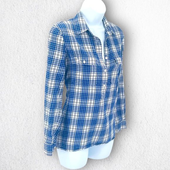 Madewell Market Popover In  Bluestem Plaid 1/2 Button Oversize Shirt XS S A2004 - Picture 3 of 9